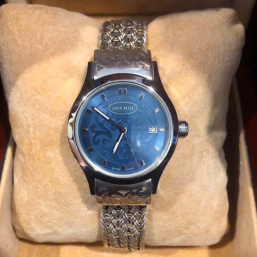 Lois Hill Watch Sterling Silver Thai Weave Bracelet Blue Face Watch